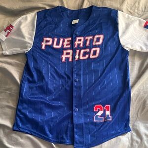 Blue and White Puerto Rico Baseball Jersey